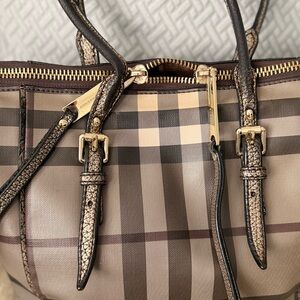 Burberry Tan and Brown Check Shoulder Bag